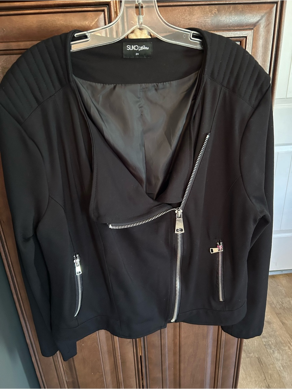 Suko Studio Black Asymmetric Zip Blazer